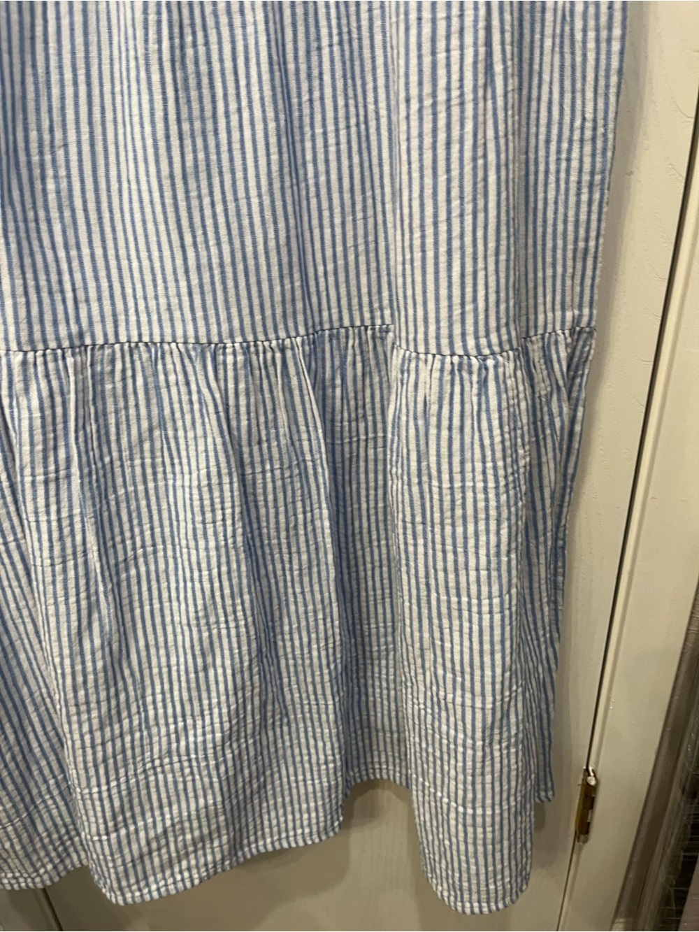 Quince 100% Organic Cotton Gauze Tiered Maxi Dress Blue & White Stripe Large - Picture 4 of 7
